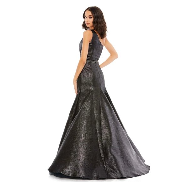 Mac Duggal Dress 66975 One Shoulder Metallic Ruffled Evening Gown - Picture 2 of 16